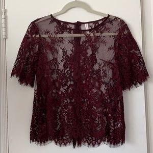 Xhilaration Scalloped Maroon Lace Top